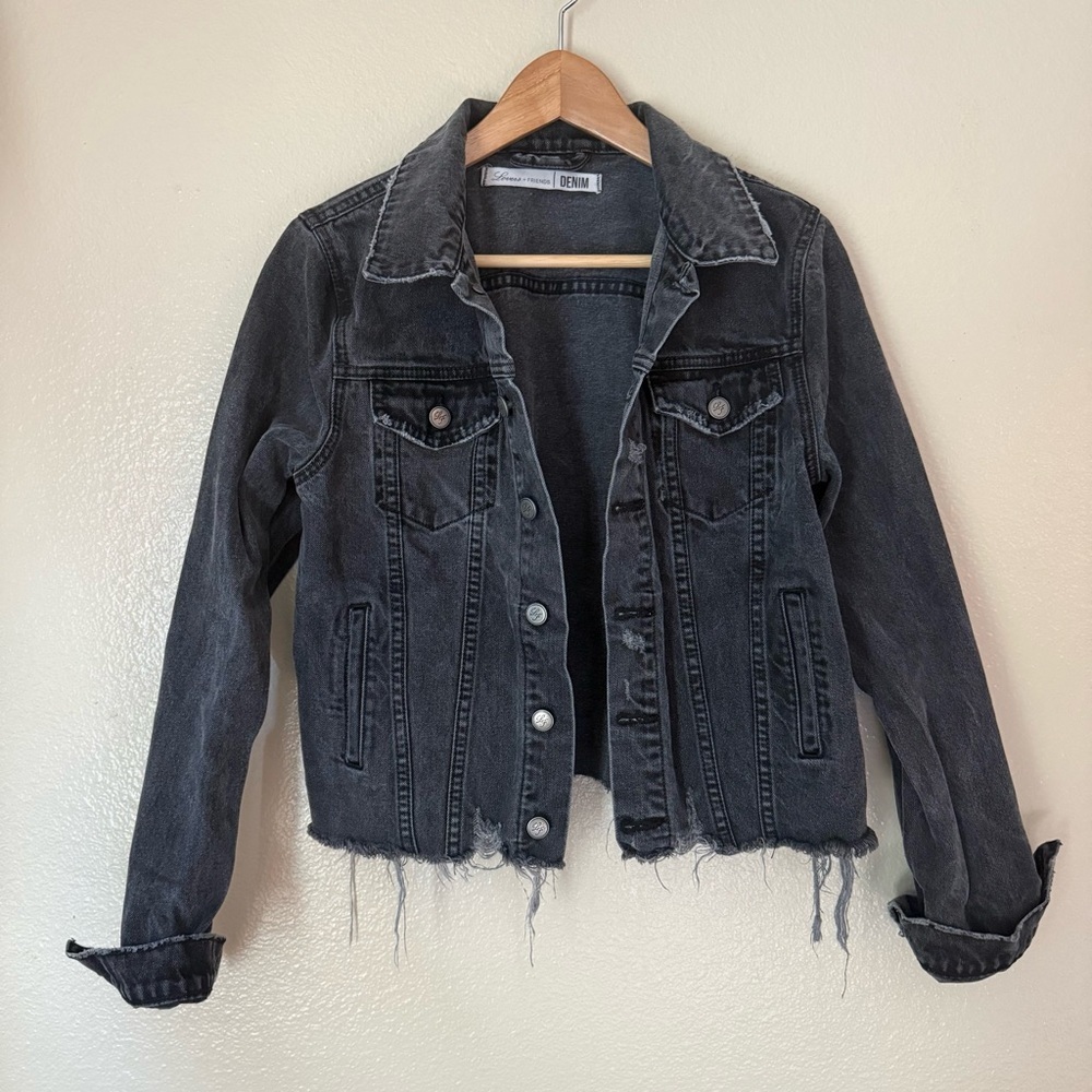 Lovers + Friends Distressed Black Denim Jacket